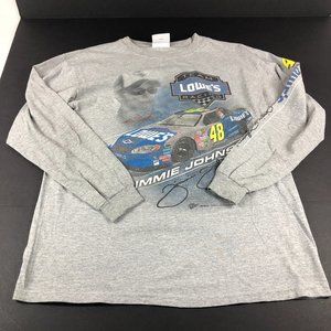 Jimmie Johnson NASCAR Shirt Men's Medium Grey & Blue Long Sleeve Racing Tee #48
